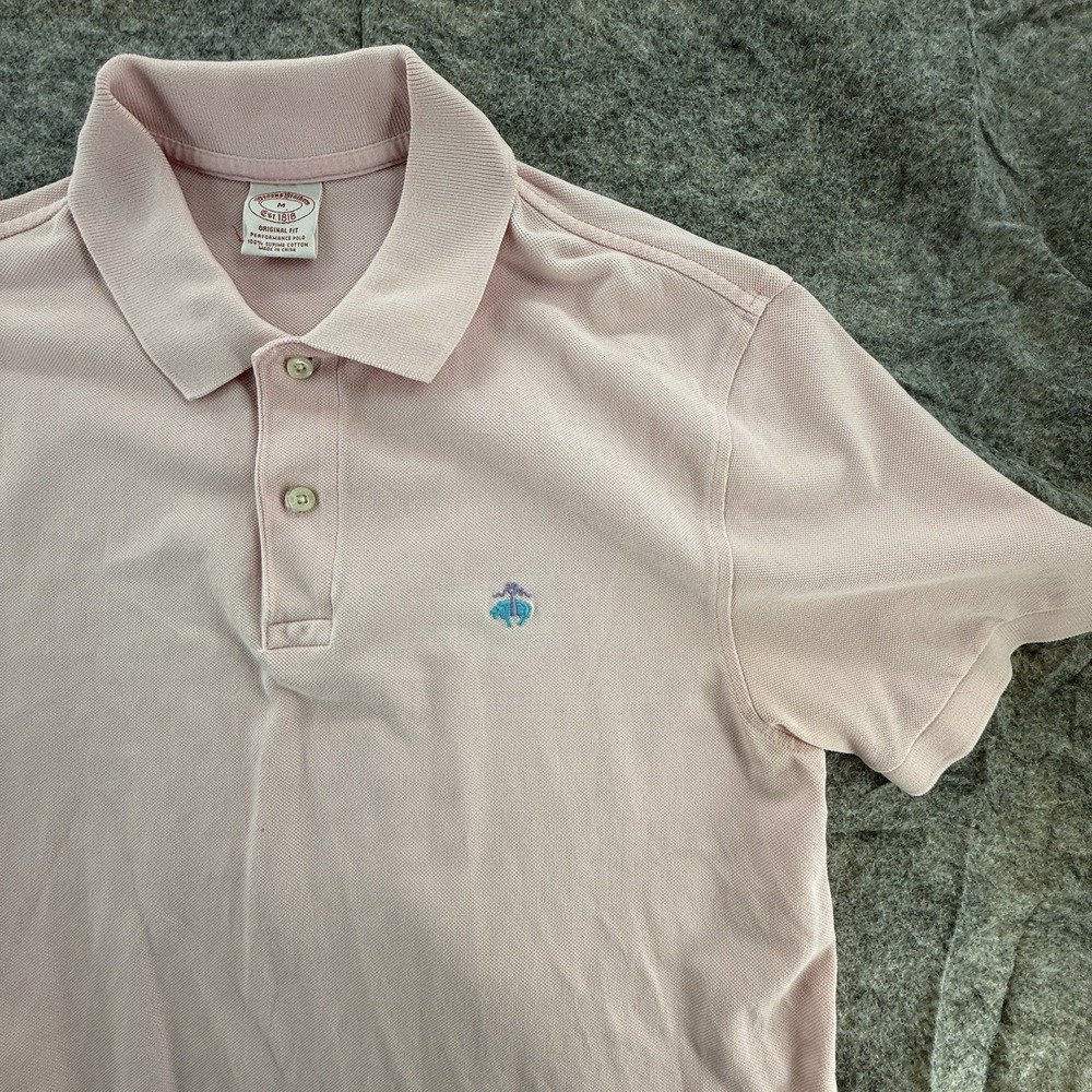 Brooks Brothers Performance Polo Shirt Mens Med‎ Pink Cotton Original Fit Logo